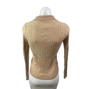 Zara Tan Rib Knit Wool Long Sleeve Collared Button Down Cardigan Sweater Top S thumbnail 4