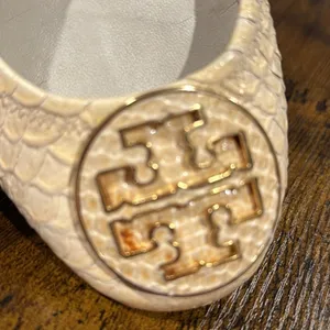 TORY BURCH Beige Cream Snake Print Ballet Flats Slipon Round Toe Gold Shoes 6.5 thumbnail 8