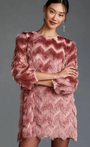 Hutch Anthropologie Pink Fringe Mini Shift Dress thumbnail 1