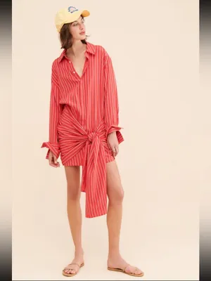 Bardot Malira Red White Stripe Draped Tie Shirt Mini Dress Size 6 NWOT thumbnail 3