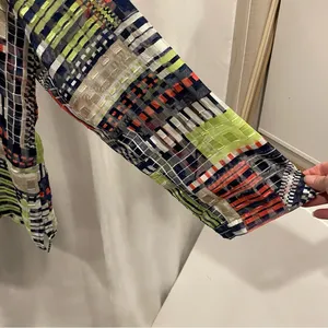 Groovy Ruby Rd. Metallic geometric avocado and tomato salad color sheer blouse thumbnail 5