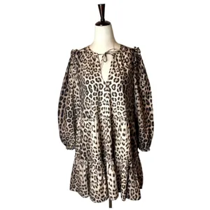 Generation Love Rumi Dress Women XS Brown‎ Leopard Babydoll Balloon Sleeve Mini thumbnail 3