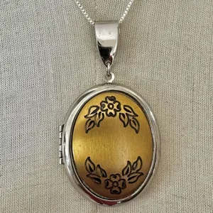 Silver and gold tone large floral pendant necklace thumbnail 2