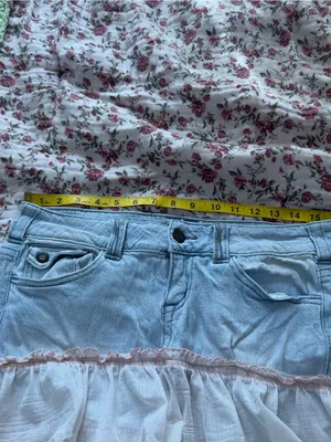 Y2K Light Blue Denim Mini Skirt with pink Lace Ruffle thumbnail 4