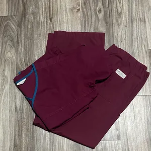 Urbane Straight-Leg Scrub Set in Burgundy with Blue Trim thumbnail 12