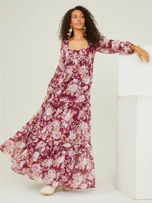 Altar'd State Sailor Floral Maxi Dress in Burgundy Size S NWT thumbnail 1