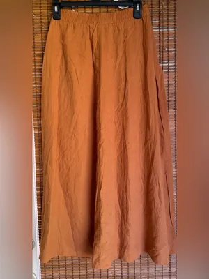 Urban Outfitters Linen Button Front Maxi Skirt Rust Brown Size Small thumbnail 7