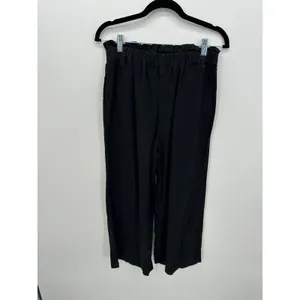 Who What Wear Womens Black Linen Blend Wide Leg Cropped Paperbag Pants‎ Size 4 thumbnail 2