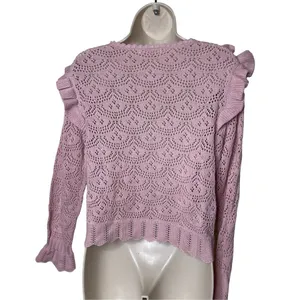 LOVESHACKFANCY Natalie Long Sleeve Pullover Sweater Pink Womens M thumbnail 3