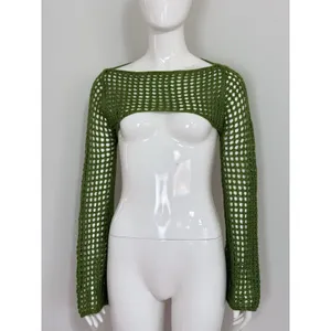 Women Open Knit Bolero Shrug Long Flare Sleeve Crop Top Cover Up Festival Size S thumbnail 3