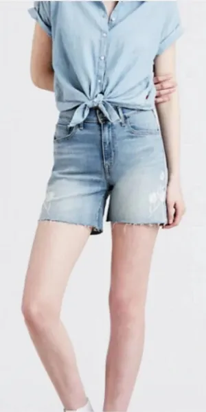 Levi's Mile High Blue Floral Embroidered Light Wash Denim‎ Shorts Size 28 thumbnail 1