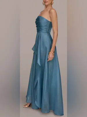 NEW Donna Karan New York Ruched Strapless Organza indigo blue Gown Sz 2 thumbnail 3