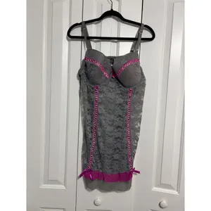 Just‎ Sexy Intimate Chemise Lingerie Coquette Gray Pink Ribbon Lace 2X thumbnail 5