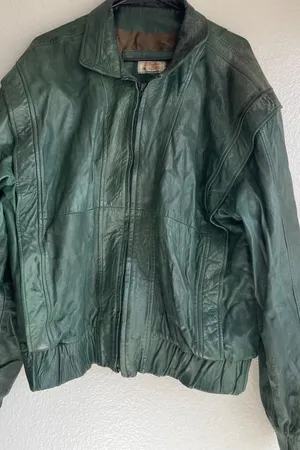 vintage dark green leather bomber jacket Full Zip Women’s Sz XL Made in Mexico thumbnail 2