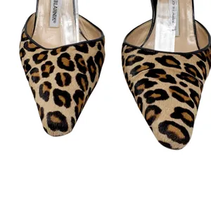 Manolo Blahnik Carolyne Leopard Calf Hair Slingback Pumps Size 38 thumbnail 5
