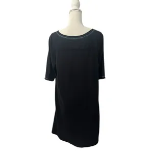 Johnny Was Embroidered Floral Black 100% Cotton Tunic Dress Scoop Neck Large thumbnail 5