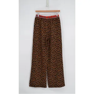 Mimosa Leopard Print Lounge Pants Women's S Plaid Waistband Straight PJ Wide Leg thumbnail 4