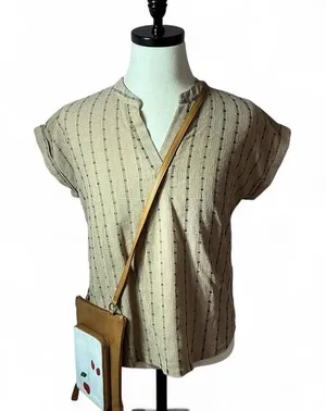Fifty Street‎ Striped V Neck Blouse Boho Chic Button Back Top Casual Relaxed Fit thumbnail 1
