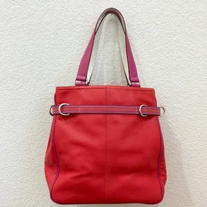 Rare Vintage Authentic COACH 9286 Leather Red-Orange/Pink Hampton Carryall Tote thumbnail 7