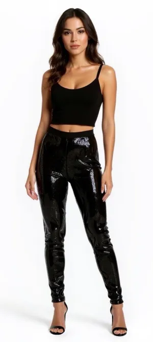 Black Sequined Leggings Size M thumbnail 1