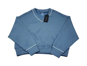 Abercrombie YPB neoKNIT Cropped V-Neck Sweatshirt Blue Women's Size Small thumbnail 1