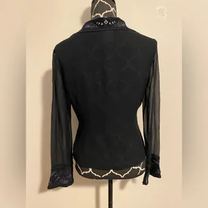 EUC Clio Black Floral Embroidered & Beaded V Neck Blouse size 4 thumbnail 5