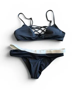 NWOT L*Space Jaime bikini set grey white extra small thumbnail 1