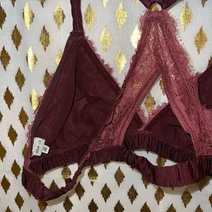 Aerie bralette lacy cutout keyhole racerback red burgundy size L thumbnail 4