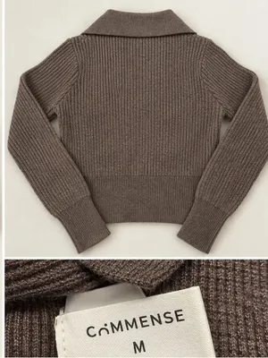 Commense Brown Ribbed Gold Clasp Collared Sweater M NWOT thumbnail 4