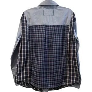 Free People Patchwork Argyle Plaid Oversized Blue Combo Chambray Shirt Small New thumbnail 5