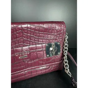 GUESS Handbag Shoulder Bag Y2K Purse Plum Alligator Skin‎ Style Silver Chain thumbnail 6