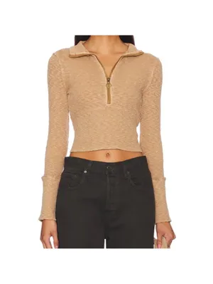Free People We The Free Indie Cotton Midnight Half Zip Cropped Sweater size xs thumbnail 4