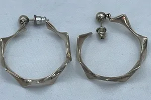 Silver plated dangle hoops organic shaped thumbnail 1