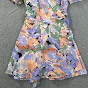 ASTR the Label Puff Sleeve Wrap Dress Women's X-Small V-Neck Purple Floral thumbnail 5