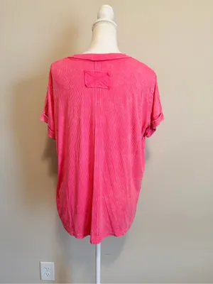 Zenana relaxed fit oversized ribbed short sleeve flowy top size s/m hot pink NIB thumbnail 6