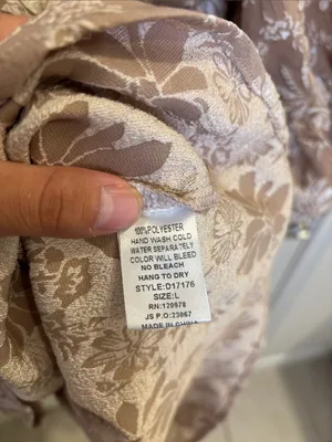 Entro Floral Jacquard Babydoll Mini Dress Tan Cream Puff Sleeve Large thumbnail 4