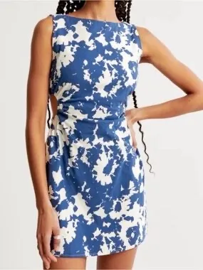 Abercrombie Blue Floral Ruched Dress thumbnail 1