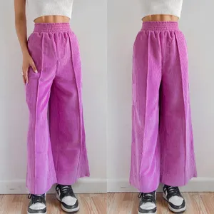 Urban Outfitters Drapey Corduroy Wide Leg Pants in Bubblegum Pink thumbnail 4
