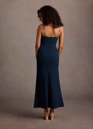 Azazie JALISE NAVY AND MULTI FLORAL NECKLINE MAXI DRESS thumbnail 5