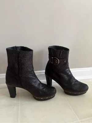 Stuart Weitzman Black Textured Leather Ankle Booties with Buckle Accent thumbnail 3