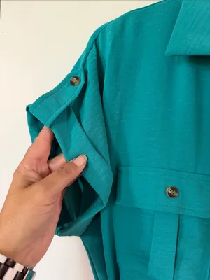 She + Sky Teal Button-Front Midi Shirt Dress with Tie Waist thumbnail 4