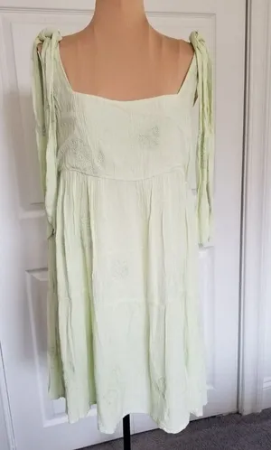 SAGE THE LABEL Embroidered Sage Green Mini Babydoll Dress Sz M thumbnail 1