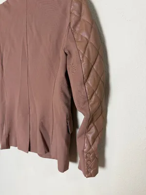 Central Park West Faux Leather Quilted Sleeve Blazer Jacket Camel Tan Size XS thumbnail 6