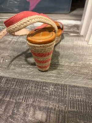 Kelly & Katie Pink Coral Suede Espadrille Wedge Sandals thumbnail 3