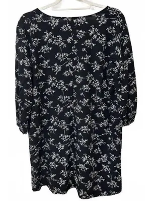 Old Navy Black Floral‎ Print Dress Cottagecore Dark Garden Artsy Women's Large thumbnail 2