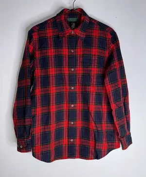 lauren ralph lauren‎ Small Red Blue Plaid Collar Button Down Top CP thumbnail 1