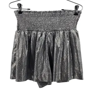 Pants Store Shorts Womens Small Silver Metallic Smocked High Rise‎ Ruffle Party thumbnail 1