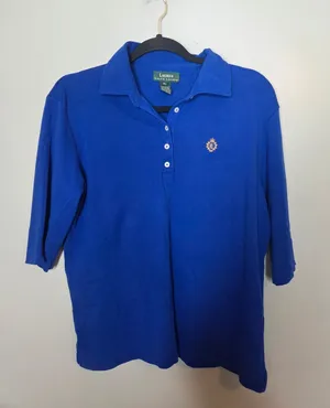 Lauren Ralph Lauren Womens Size XL Royal Blue 3/4 Sleeve Polo Shirt thumbnail 1
