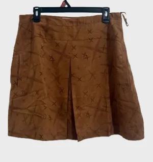Women's Mini Skirt in Brown Suede-Look with Star Embroidery thumbnail 1