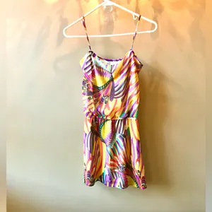 Groovy Multicolored Spaghetti Strap Short Dress with Cinched Waist Sz S thumbnail 5